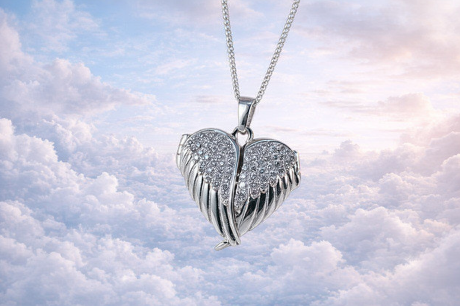Solid Silver Winged Locket With Cubic Ziconia's