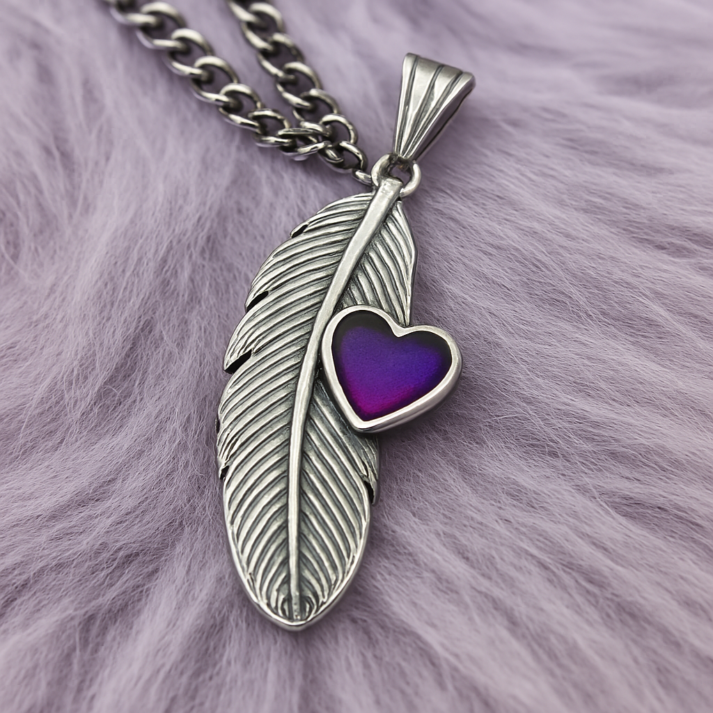 Stainless Steel Feather With Heart