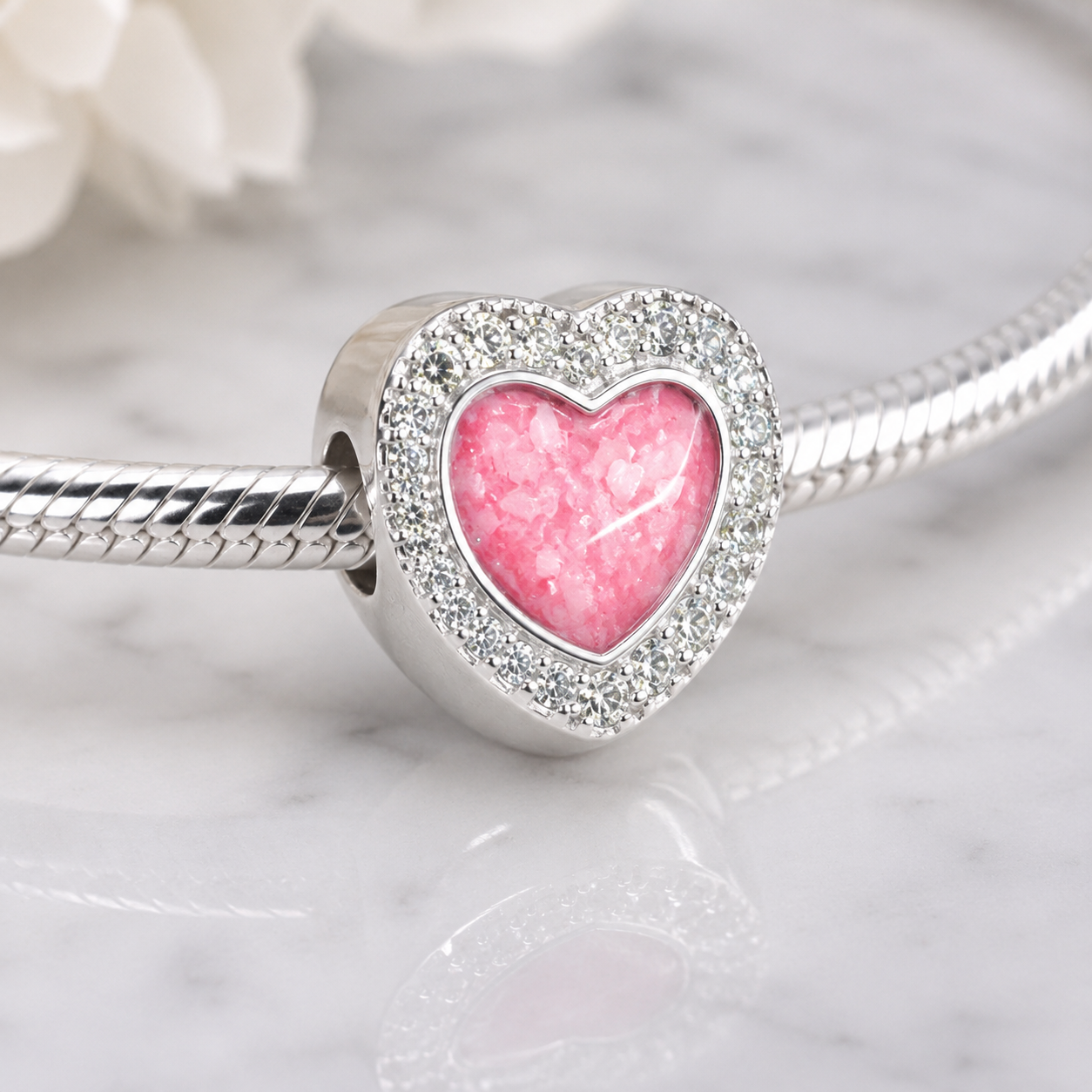 Solid Silver CZ Heart Charm