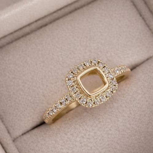 9CT Gold Petite Square Cushion Ring With CZ Stones