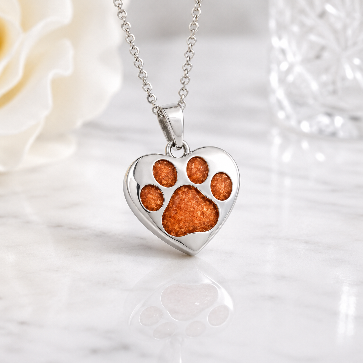 Stainless Steel Paw Print Heart