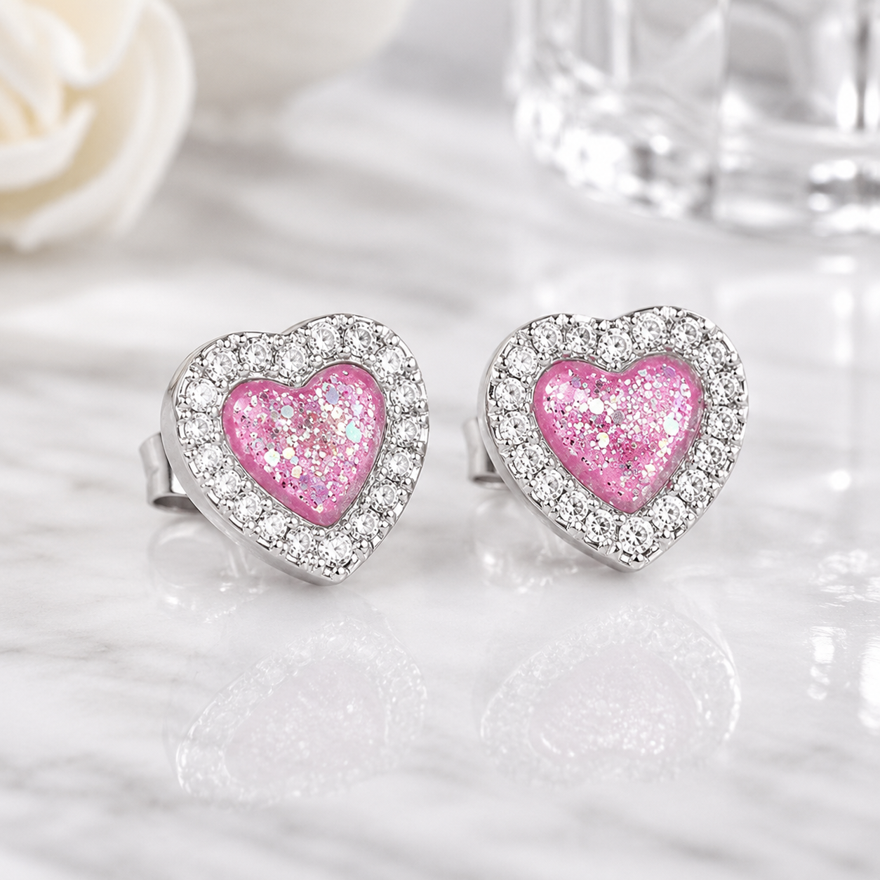 Cubic Zirconia Heart Earrings