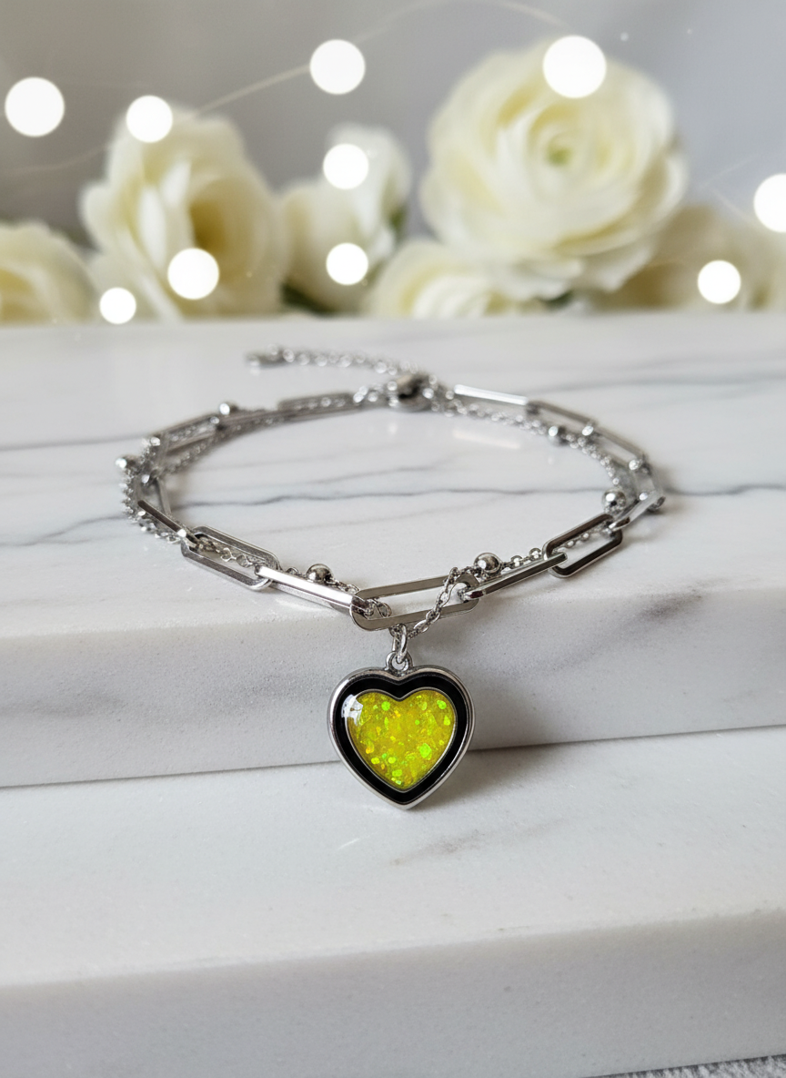 Double Chain Heart Paper Clip Bracelet (Cherished Collection)