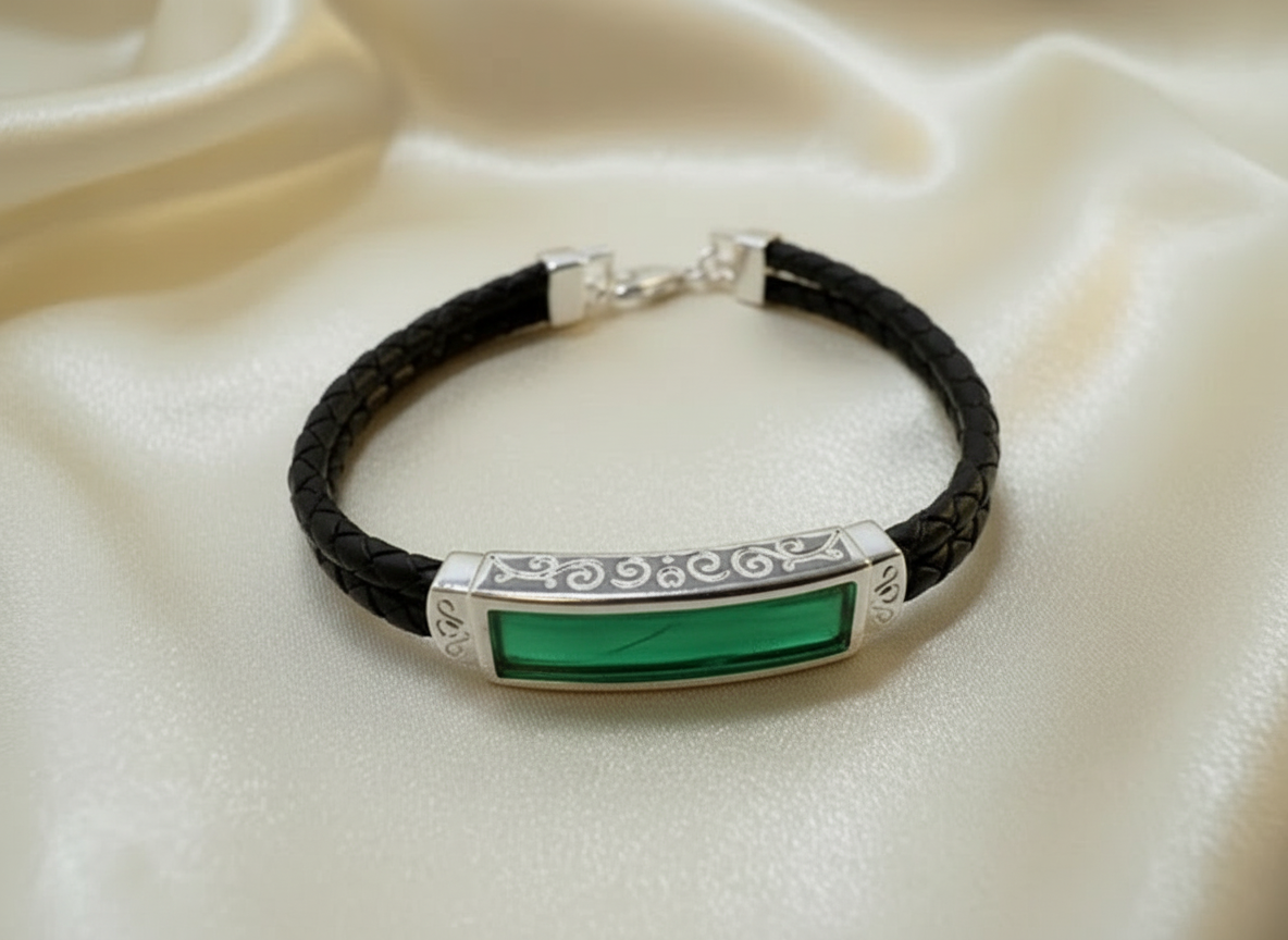 Men's Solid Silver Leather Bracelet