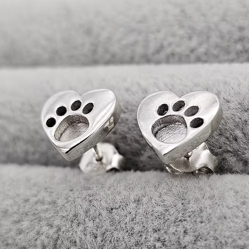 Heart Paw Print Studs