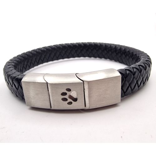 Stainless Steel, Leather Paw Print Bracelet