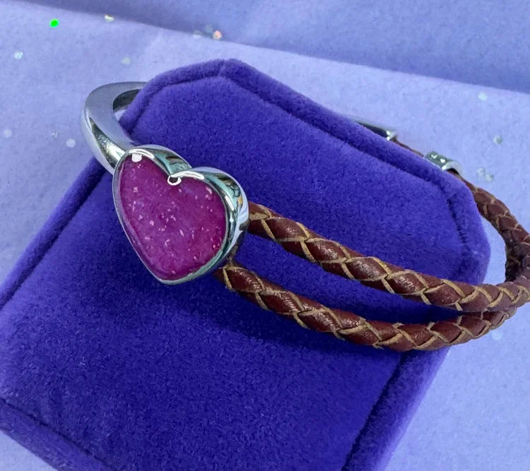 Steel and Leather Heart Bracelet