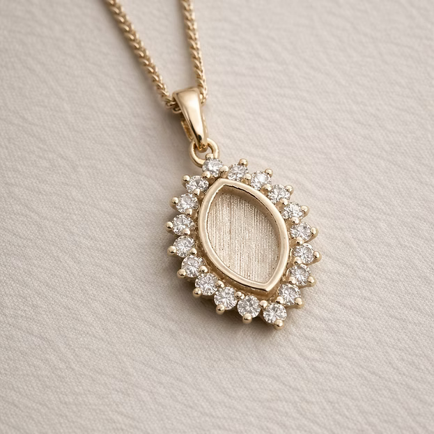 9CT Gold Marquise Pendant with Cubic Zirconia's